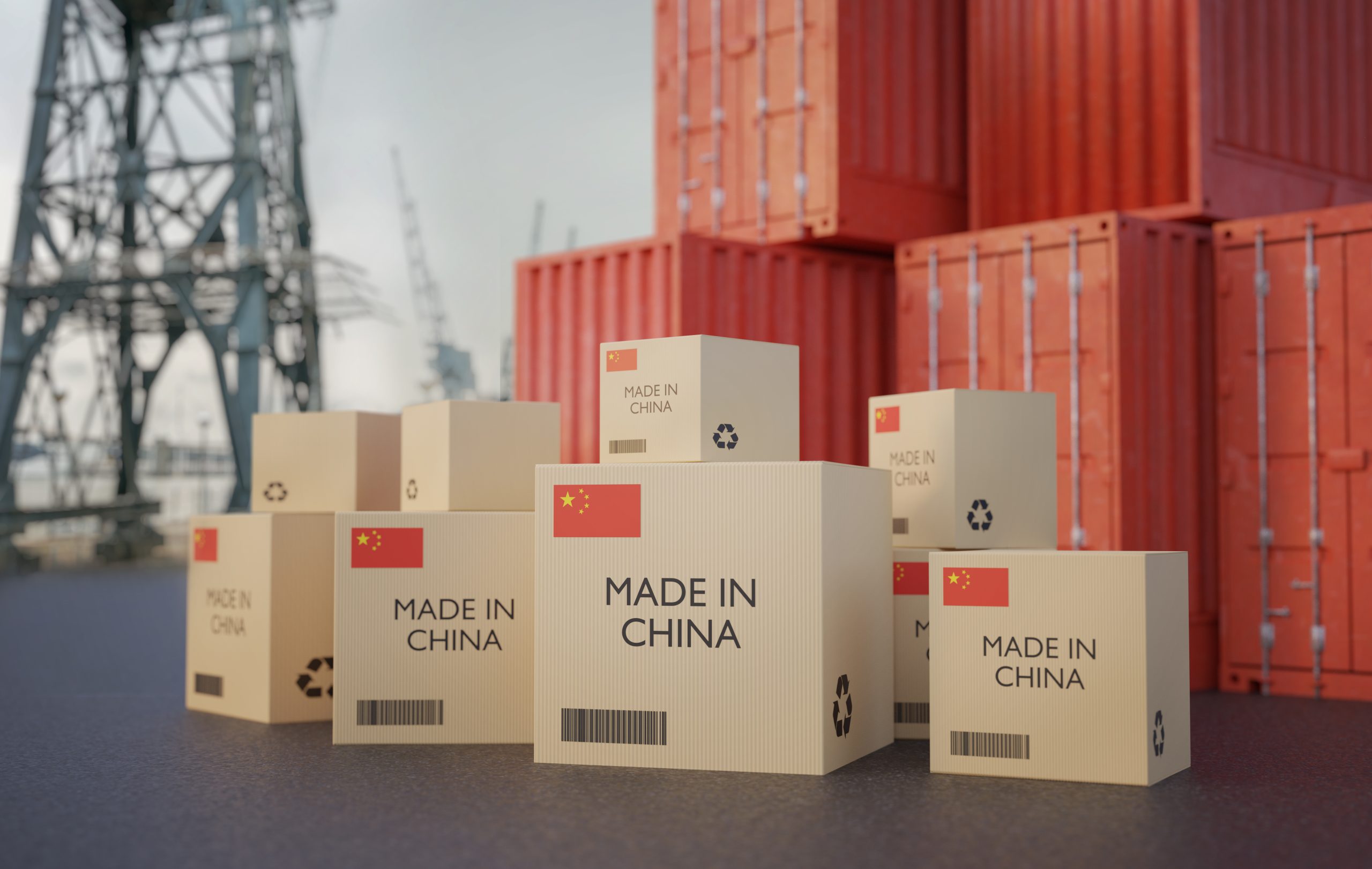 image showing shipping containers and boxes Made In China